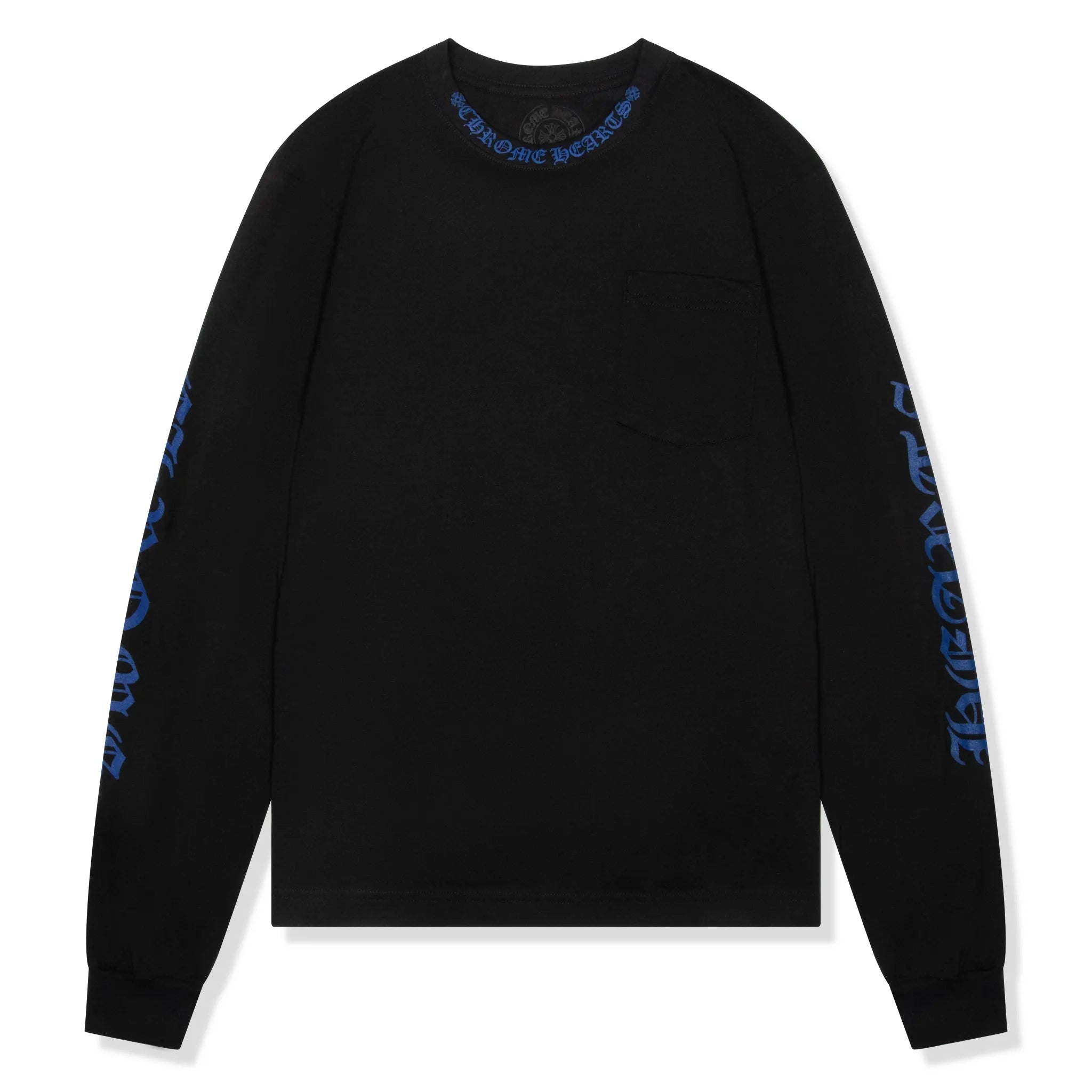Front View of Chrome Hearts 1988 Neck Logo L/S Black Blue T Shirt 01383 1SS2504CHNLLT BLAC